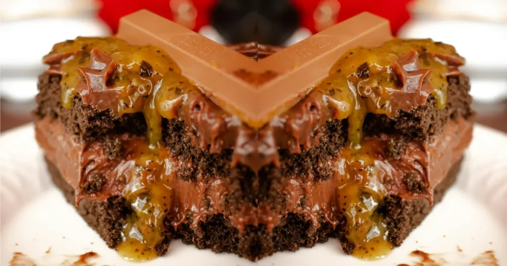 Brownie Molhado com Duas Camadas de Recheio de chocolate com calda de Ameixa